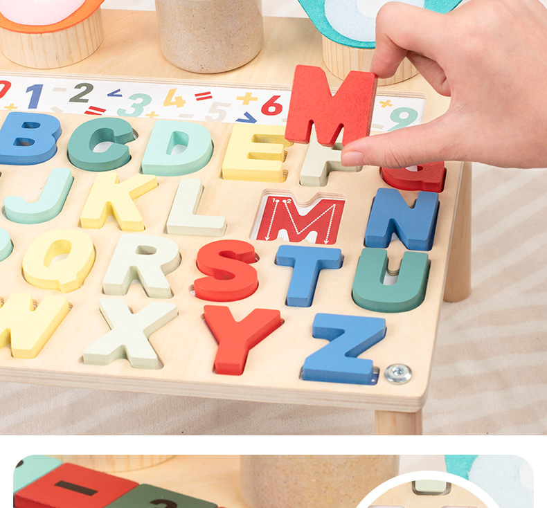 蒙氏多功能学习忙碌板益智教具木质加减法数字忙碌桌字母忙碌台详情14