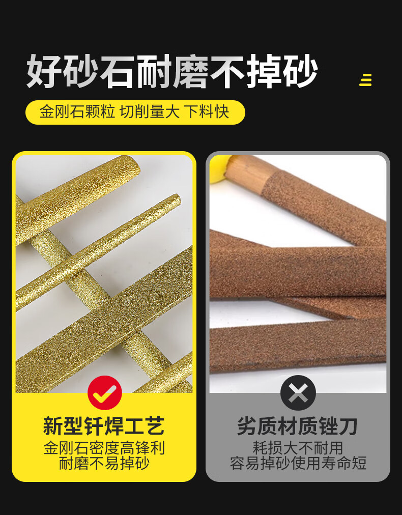 Brazed diamond file, shaping file, alloy file, flat semi-circular metal wood block, tile file, grinding tool pic 4