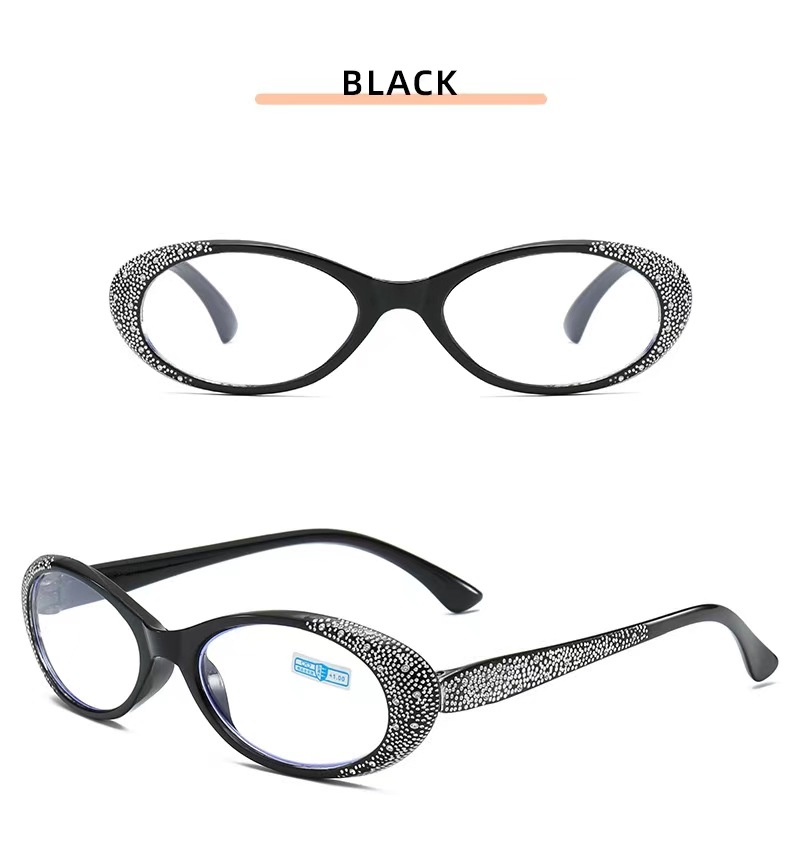 The new personalized diamond-encrusted oval small frame anti-blue light reading glasses are fashionable and youthful for the middle-aged and elderly pic 9