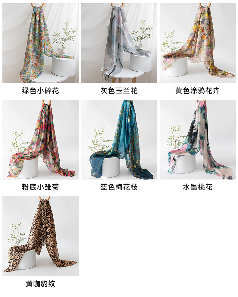 Korean-style atmosphere scarf, high-end long scarf, thin country small floral print, medium-long silk scarf, 100% sun protection shawl pic 13