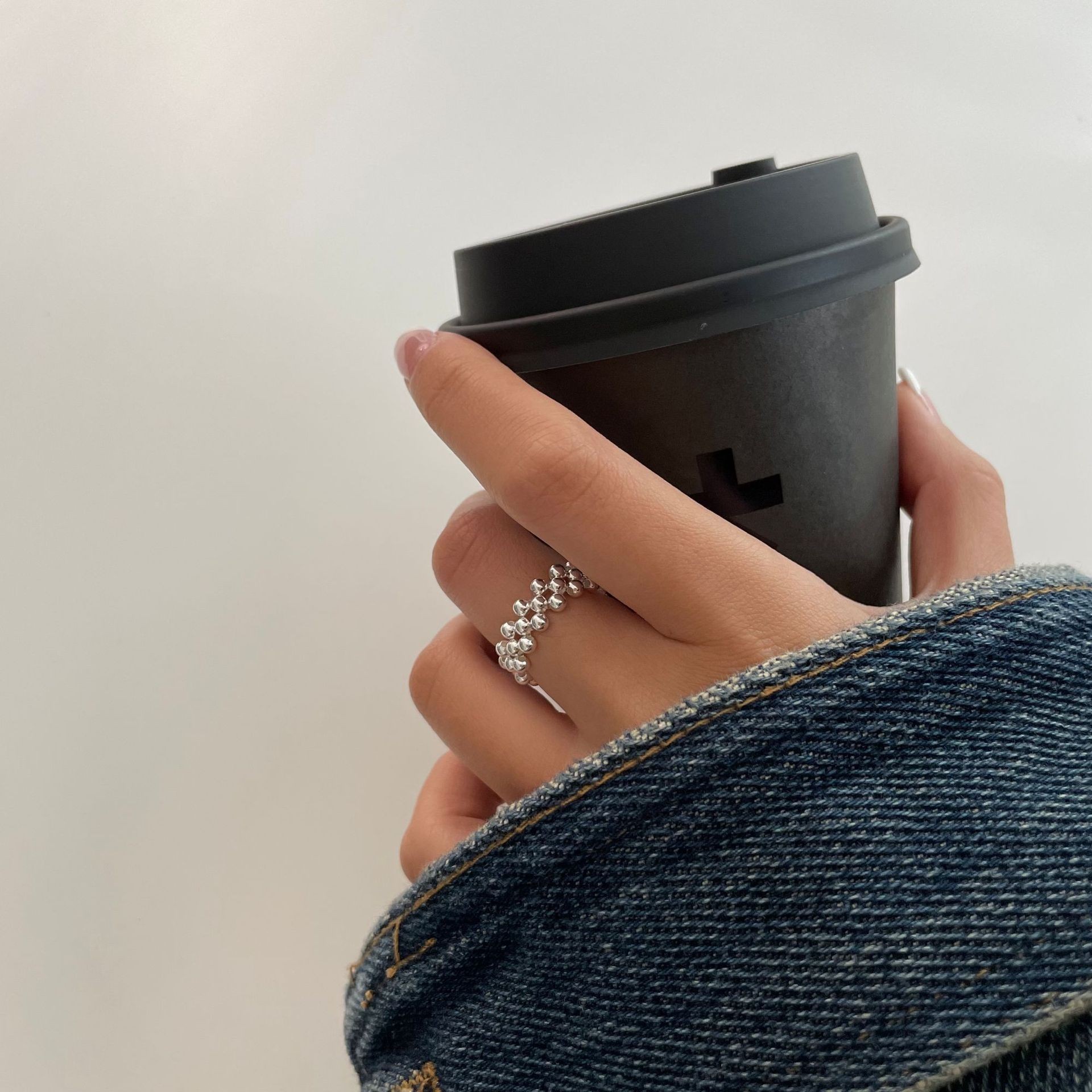 925纯银花朵戒指女简约优雅甜美气质森系小清新开口设计指环素银详情9