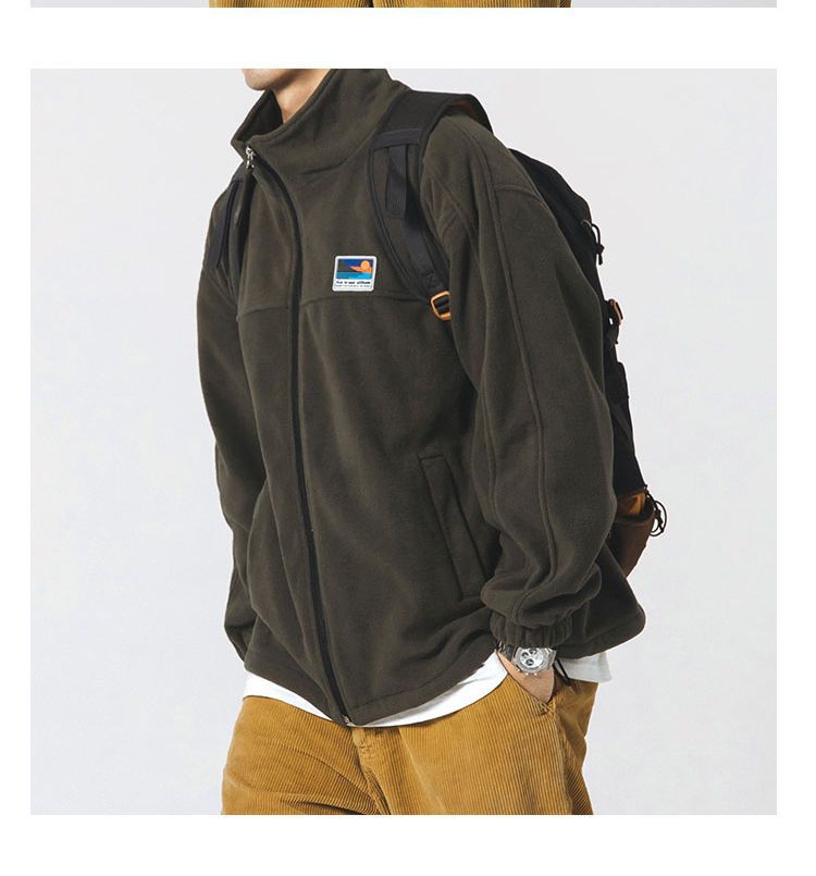 日系羊羔毛外套抓绒卫衣男款秋冬情侣立领摇粒绒学生外穿休闲夹克详情9