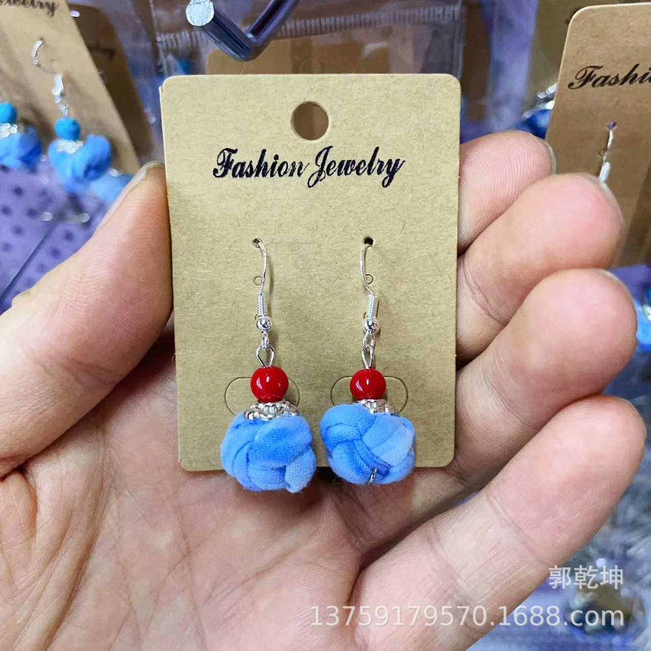 Wholesale of hand-woven indigo and tie-dye earrings with ethnic style from Dali, Yunnan pic 11