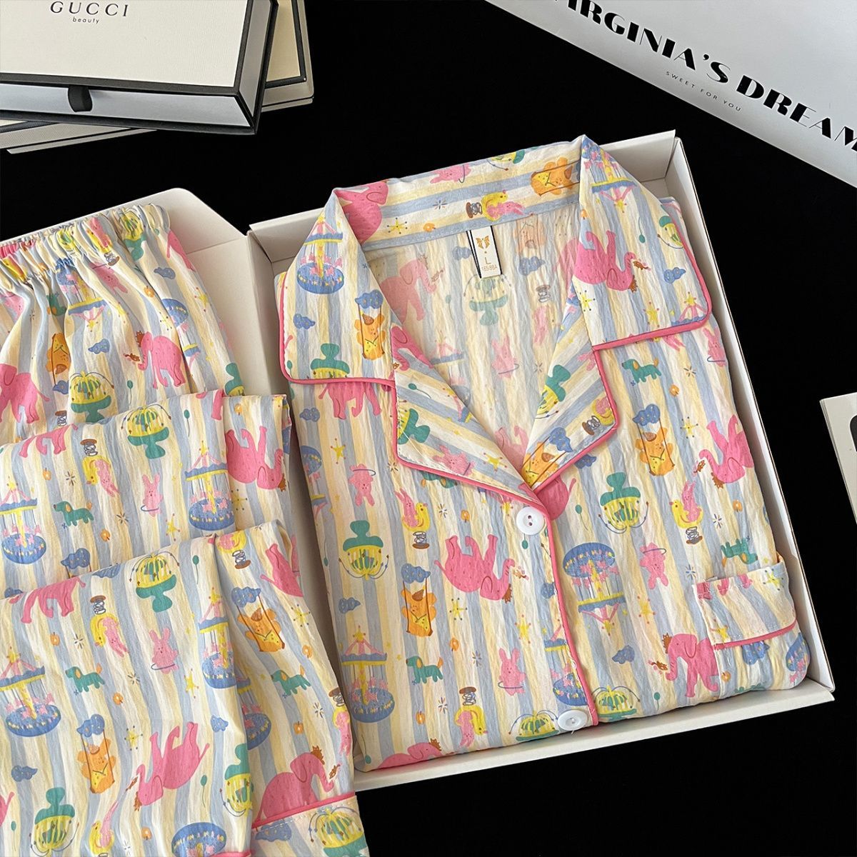 Cute cartoon mikko pajamas for girls in spring and autumn, cloud cotton long-sleeved, sweet student and Internet celebrity home wear set for summer pic 47