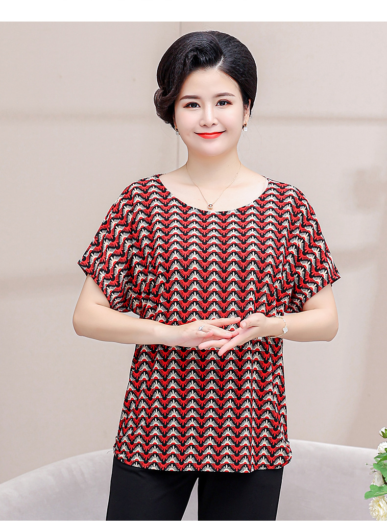 50岁60妈妈奶奶装宽松大码蝙蝠衫200斤短袖上衣中老年老太太T恤夏详情22