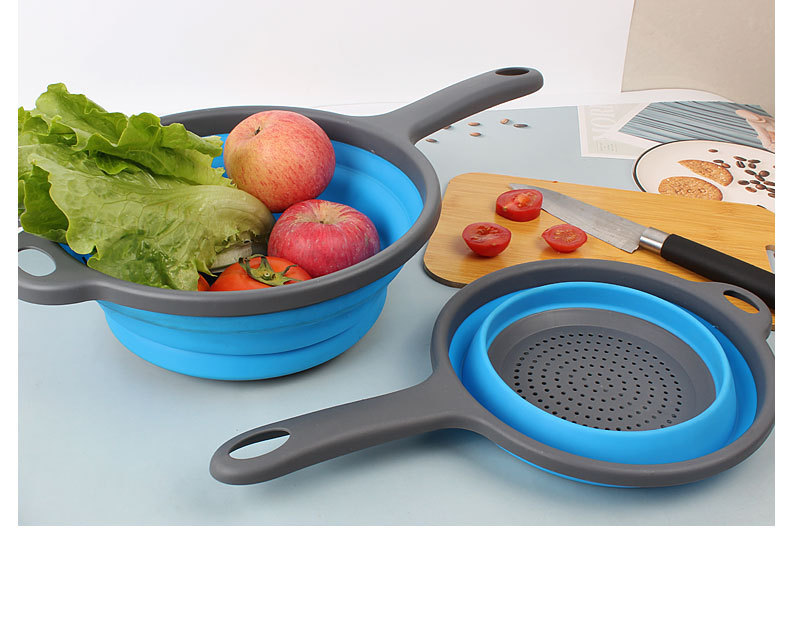 跨境日式厨房工具 多功能折叠沥水篮 带手柄圆形滤水篮 可伸缩洗菜篮 盆形设计便捷实用详情11
