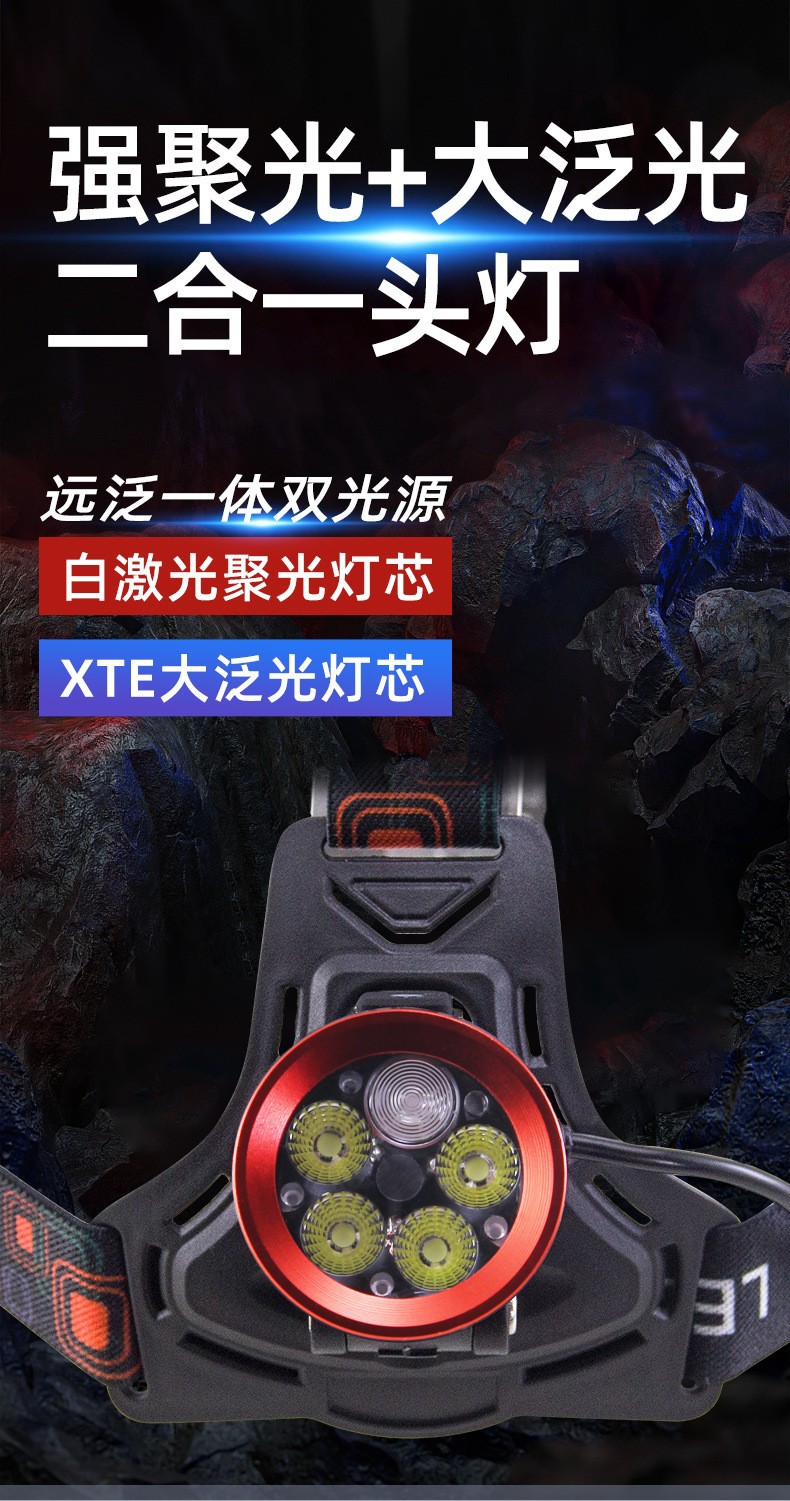 Pailide Cross-border 4+1 headlamp with long-range flashing integrated high-power strong light ultra-bright aluminum alloy for outdoor night fishing and cycling pic 10