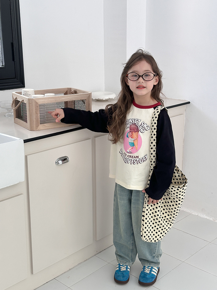 2024秋季新款儿童秋装长袖T恤上衣女童宝宝230克卡通插肩打底衫潮详情45