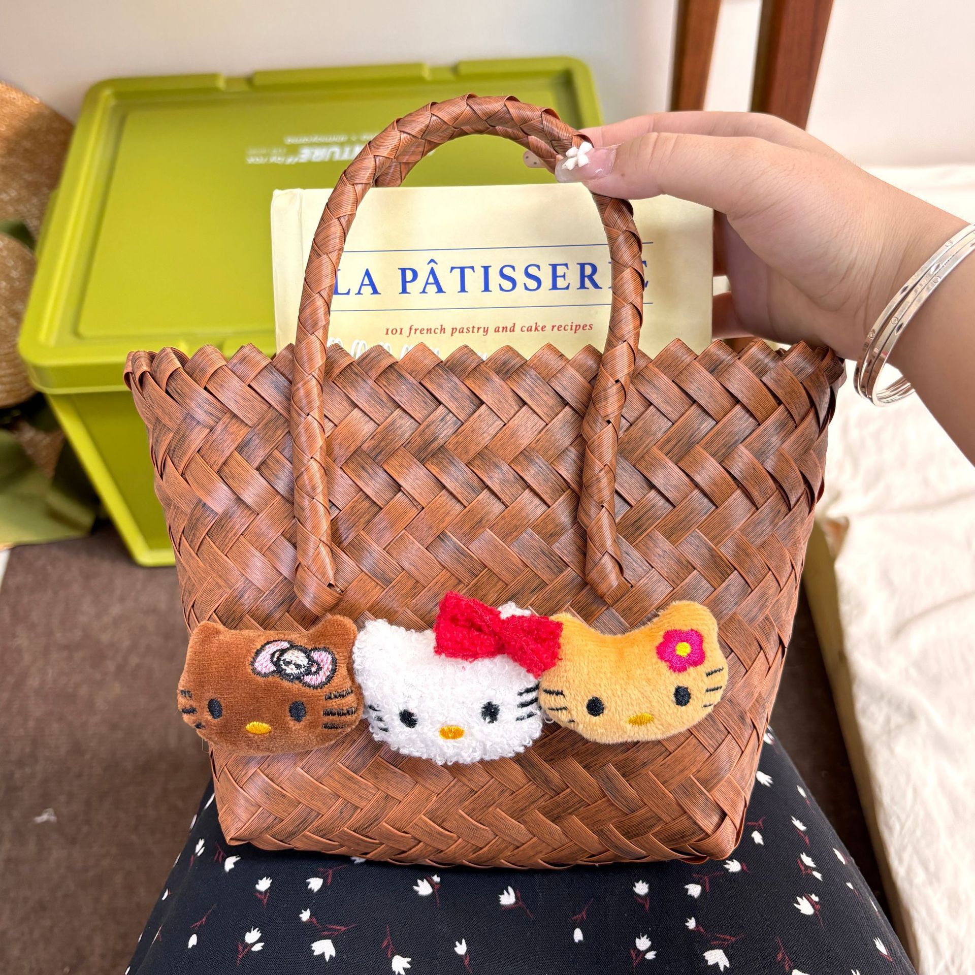 小红书同款夏日猫咪仿藤编宝宝手工制作可爱菜篮子手提包沙滩包女详情6