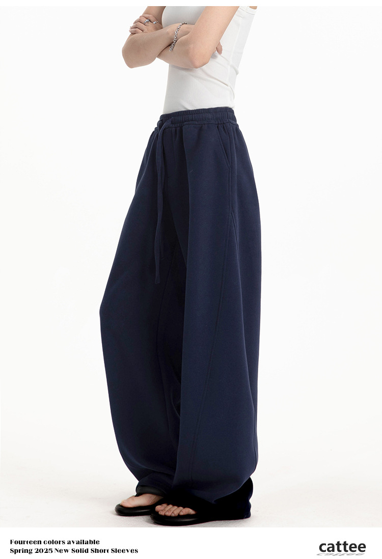 College-style solid-color straight-leg curved casual pants for men and women, loose wide-leg sport sweatpants for spring and autumn pic 27