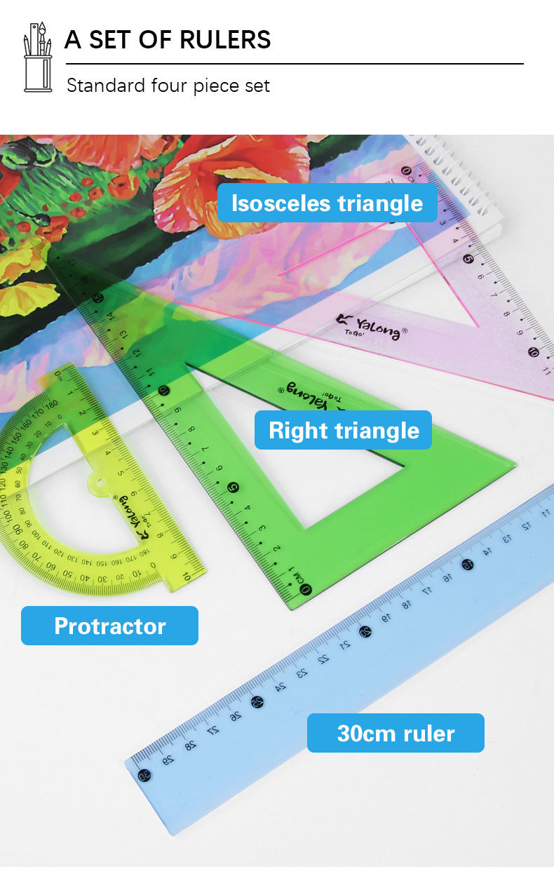 The Yalong Cross-border plastic 30 cm straightedge set is used as an Angle measuring tool pic 2