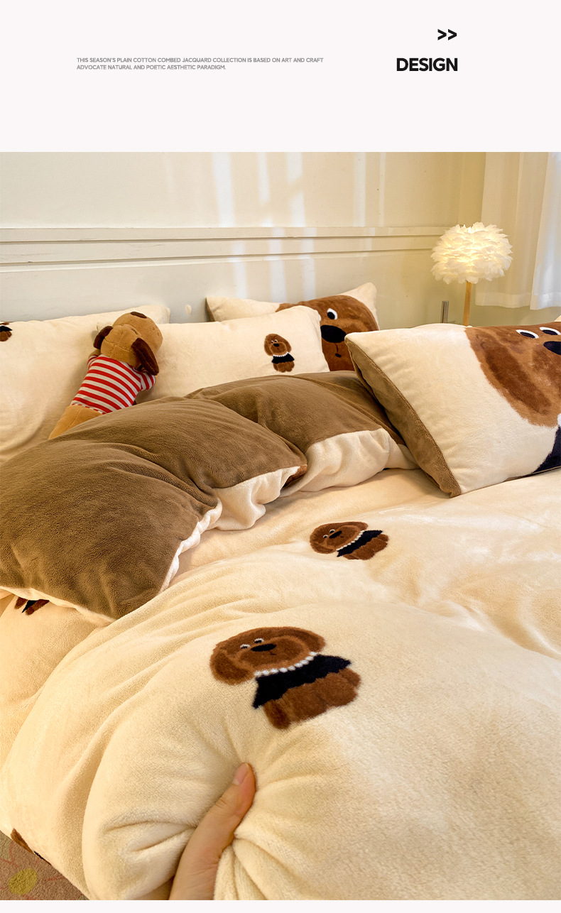 Autumn and winter A-class ins cartoon-style Kokk reprinted milk fleece three-piece, four-piece and single quilt cover bedding pic 7