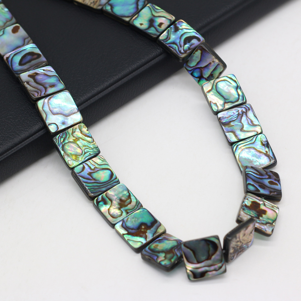 Natural abalone shell square through-hole diy beaded jewelry material, loose beaded bracelet accessories, handcrafted wholesale pic 6