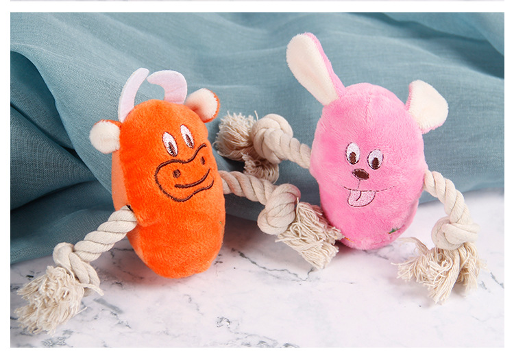 Factory direct sales of pet plush cat and dog toys, cotton rope, cartoon smiling mice, rabbits and cows pic 17