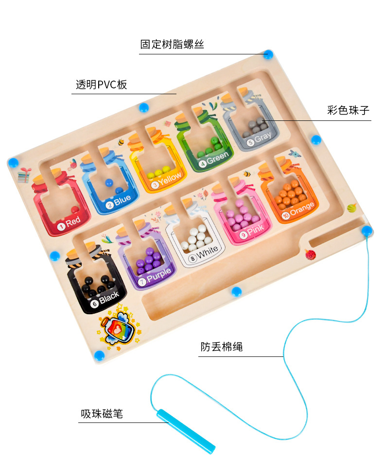 Baby magnetic color classification, positioning, counting board, pen movement maze, math enlightenment, cognitive matching, wooden toys pic 23