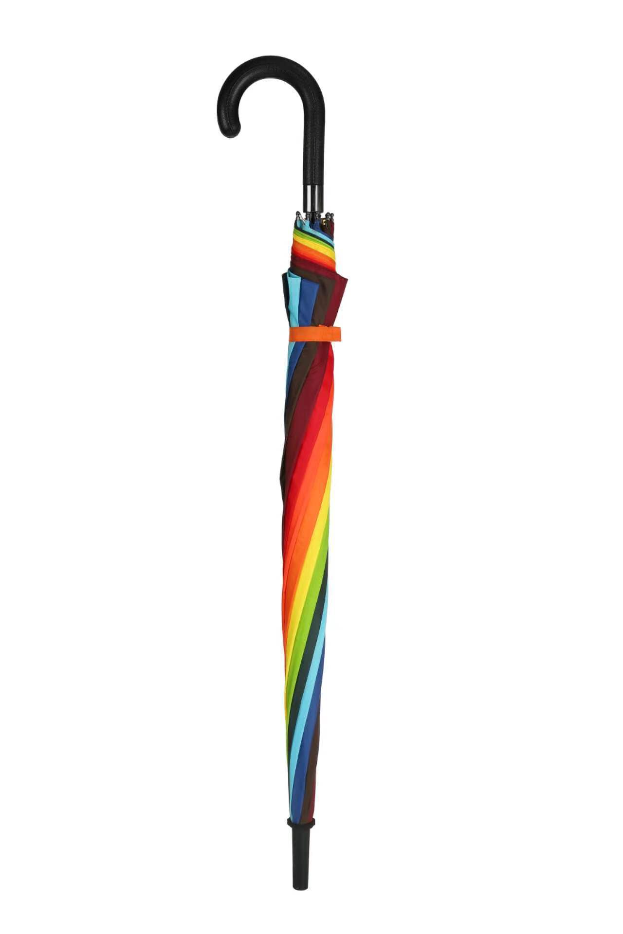 27寸10骨自动长柄彩虹晴雨伞节弯柄遮阳防风商务广告伞可印logo详情4