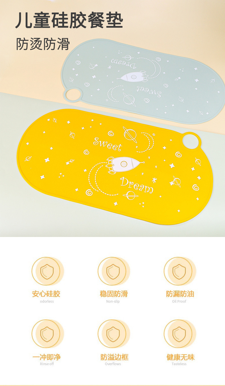 儿童防滑硅胶隔热餐垫餐桌防烫防水防油简约杯垫圆形幼儿园餐盘垫详情1