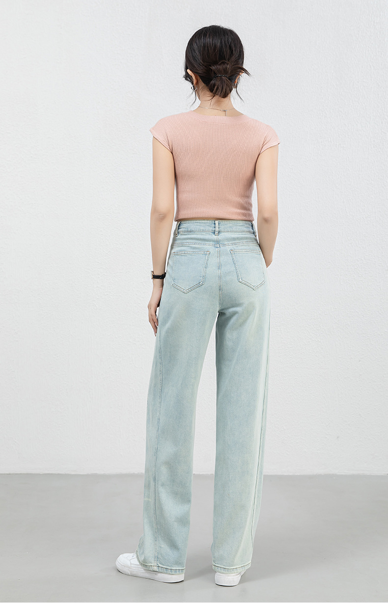 New Spring and summer high-waisted, slimming, wide-leg, straight-leg, drape jeans for women, versatile and casual trousers pic 21