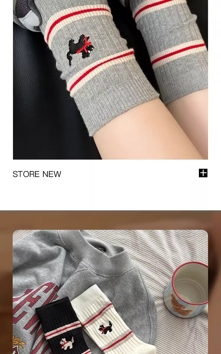 袜子女棉袜早秋冬季白袜子条纹中筒袜可爱小狗YIN印花学院风长筒详情14