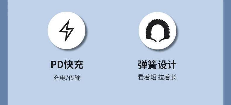 Pd60w 1.8-meter spring data cable, retractable car screen projection navigation, carplay dual type-C charging cable pic 6