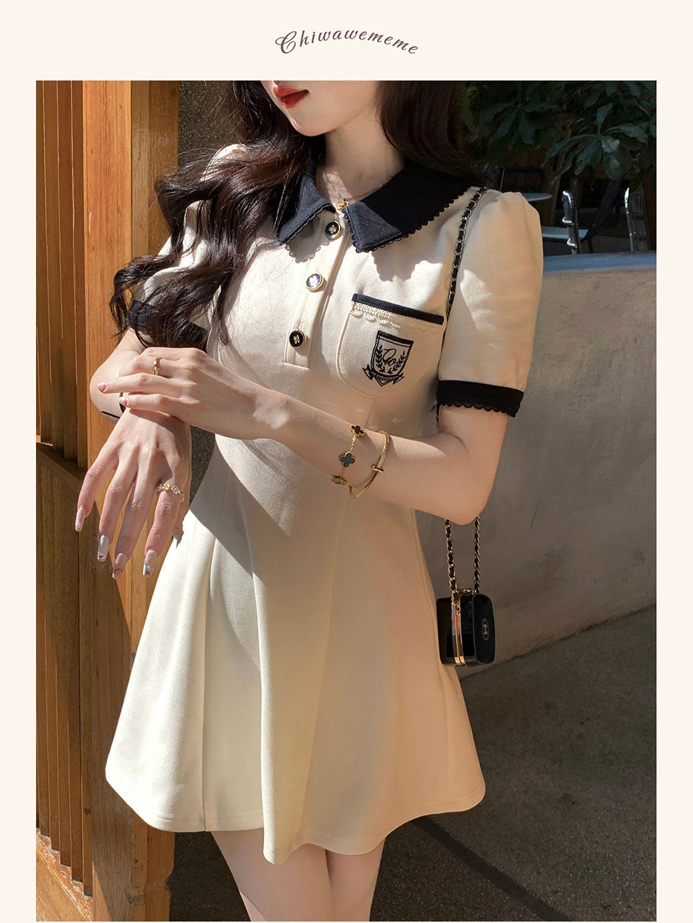 夏季新款设计感时尚POLO领短袖连衣裙女修身显瘦A子裙赫本风短裙详情5