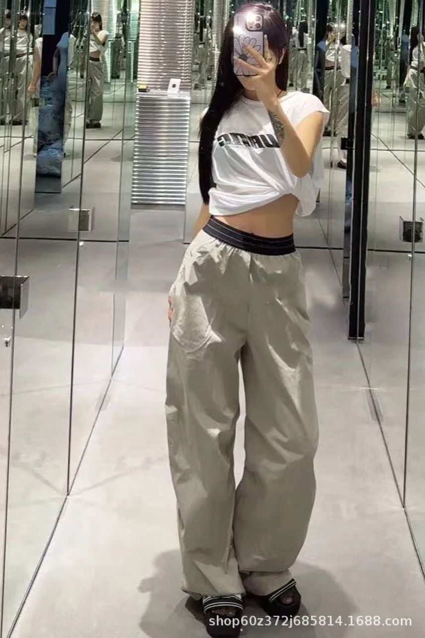 2025早秋新款小众设计美式复古松紧腰宽松直筒显瘦百搭阔腿裤女详情7