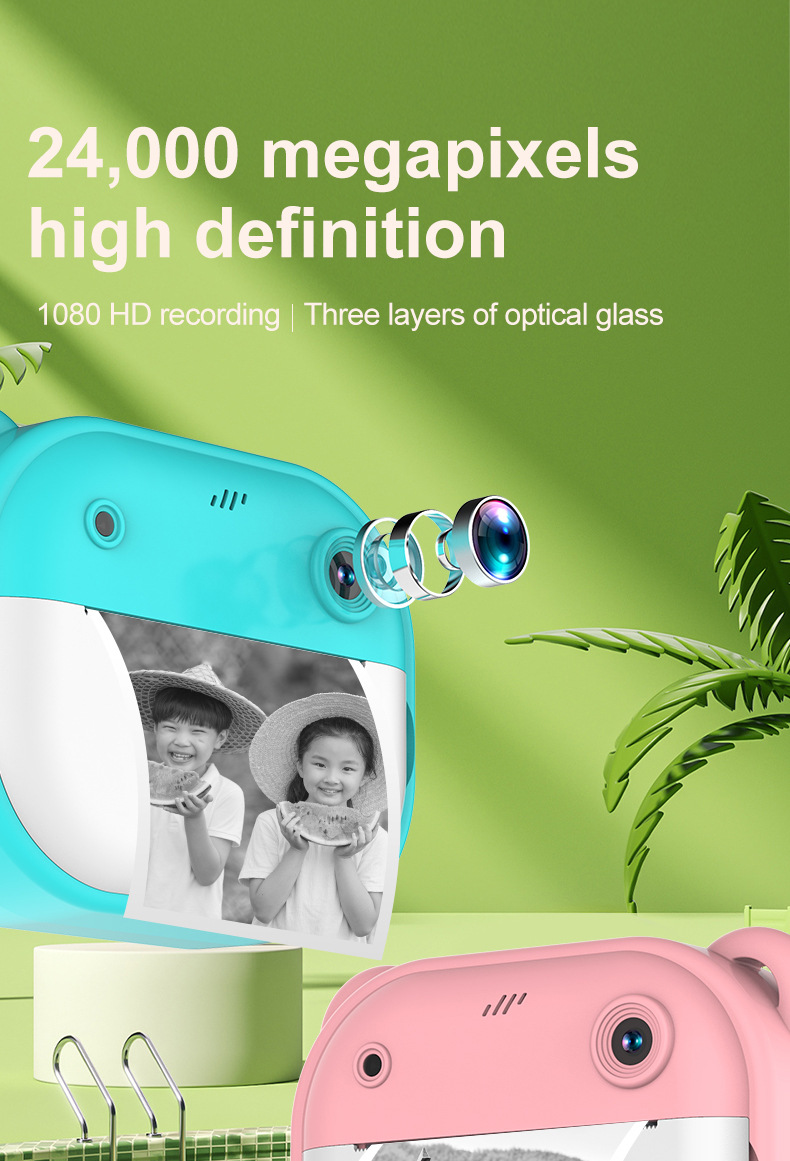 跨境新款儿童拍立得打印相机高清双镜头可拍照录像玩具礼盒代发详情4
