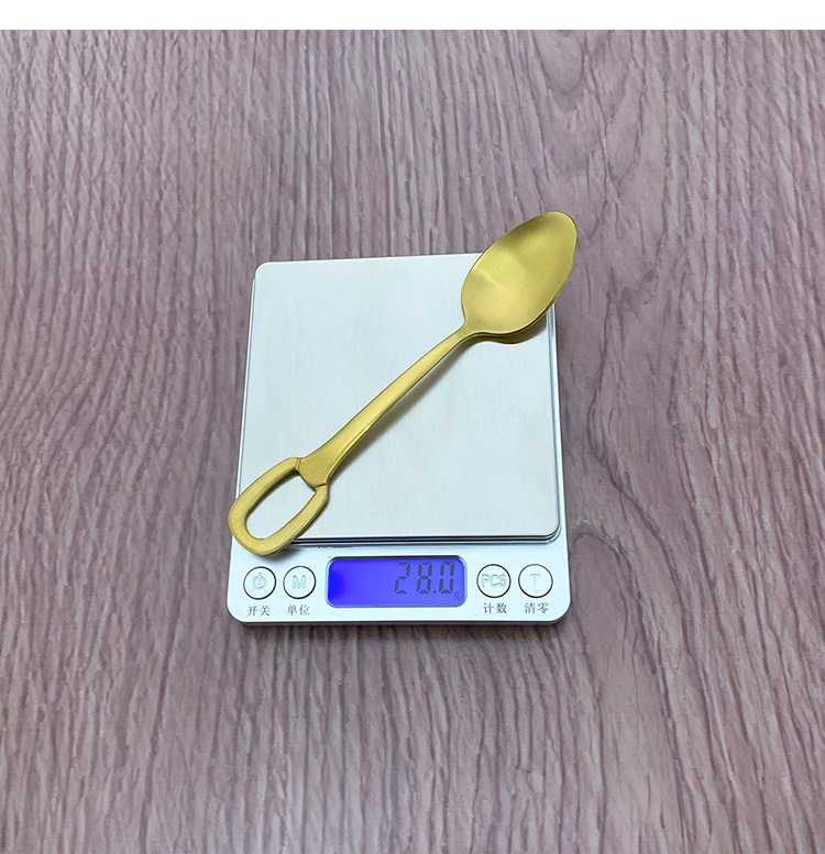 不锈钢金色浮雕茶勺西餐镀金茶勺吊环砂光西瓜勺尖柄茶匙详情13
