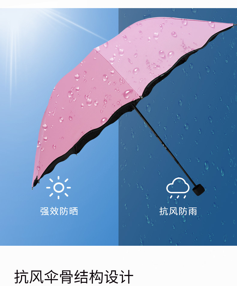 伞折叠遇水开花雨伞防晒遮阳伞晴雨两用三折伞黑胶太阳伞防紫外线详情14