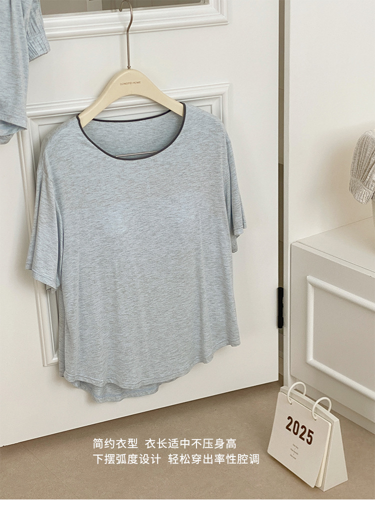 Summer pajama set with chest pad, short sleeves and shorts, pullover, two-piece home wear, thin and skin-friendly, can be worn outside with a pullover pic 11