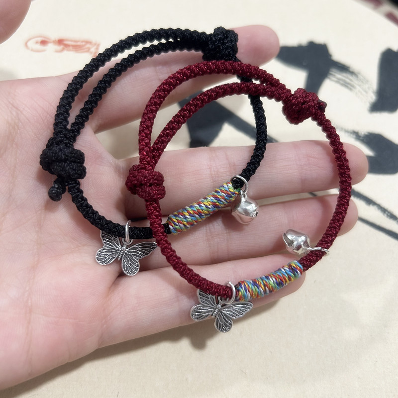 新中式ins铃铛蝴蝶手绳红绳保平安简约学生送闺蜜情侣款手链详情1