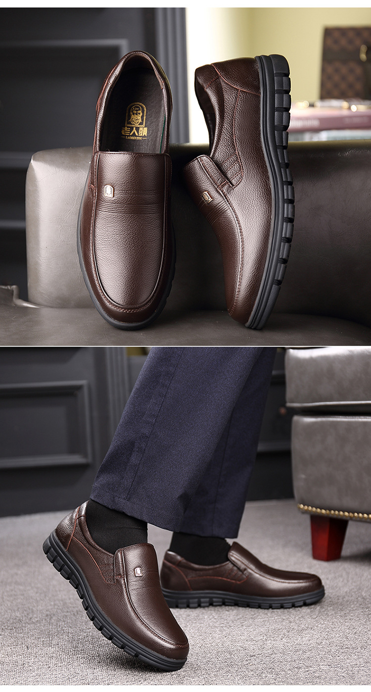 老人头正品男休闲皮鞋头层牛皮透气乐福鞋软皮款中年商务皮鞋男鞋详情23