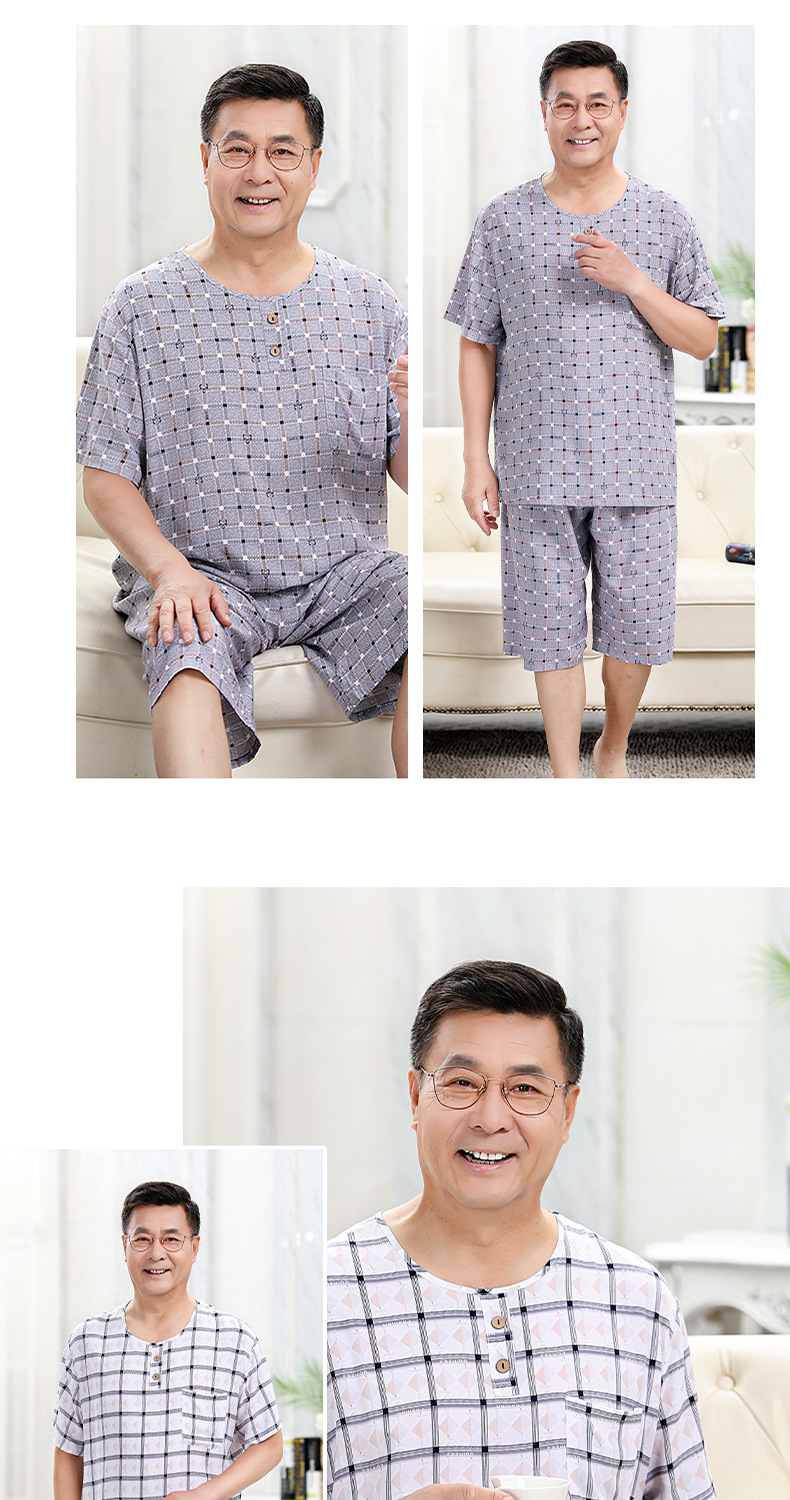 中老年睡衣男士夏天短袖棉绸套装休闲宽松两件套家居服大码可外穿详情14