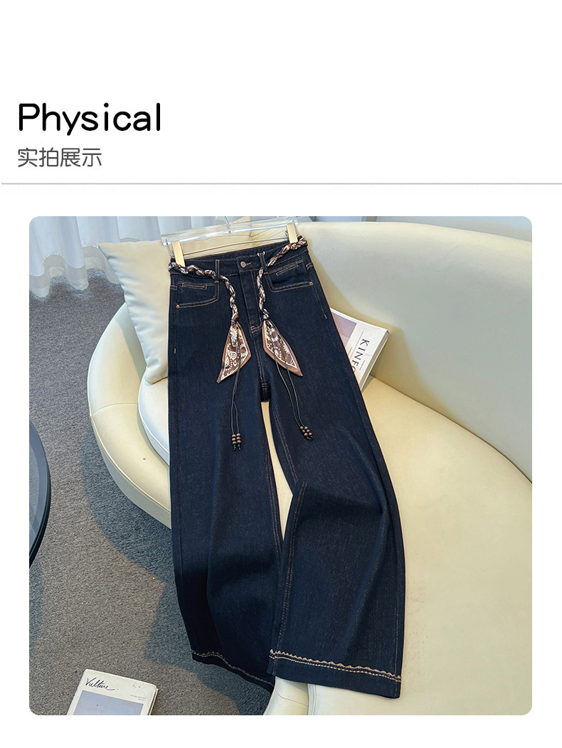 复古蓝加绒阔腿牛仔裤女春秋款2026新款复古宽松垂感小个子直筒裤详情1