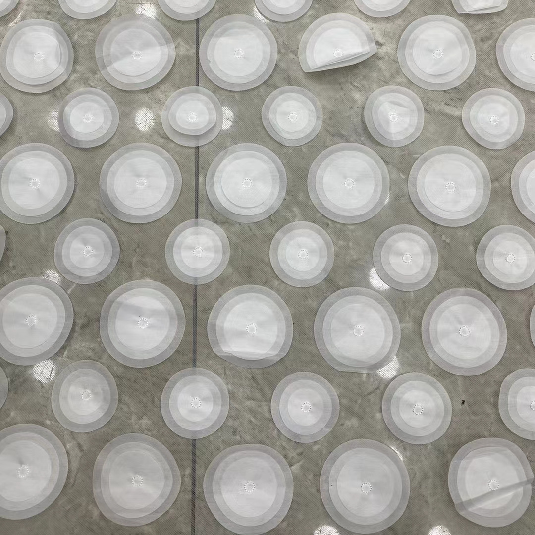 欧洲站激光立体刺绣面料多色网纱圆圈绣花布时尚女装连衣裙面料详情11