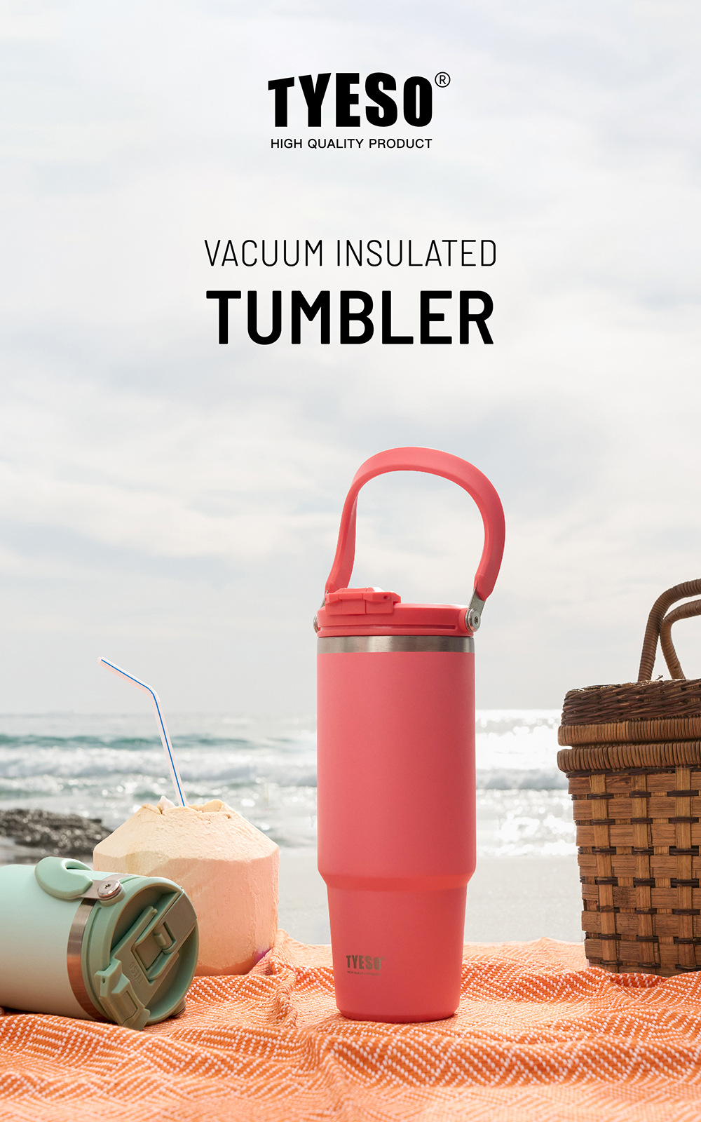 TYESO/ Taishuo stainless steel insulated cup, double-layer cold preservation portable ice cup, double-drinking car large-capacity water cup pic 2