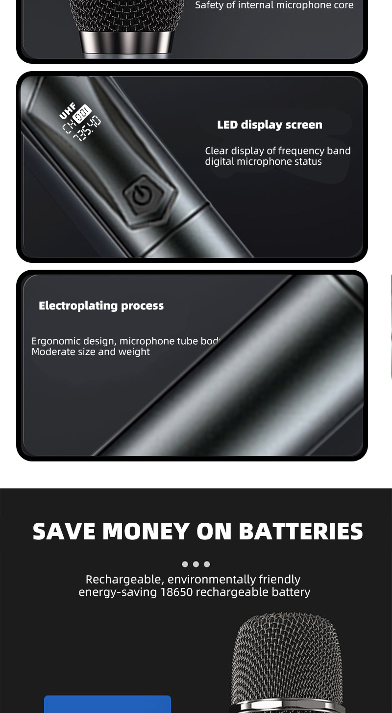 跨境U段无线话筒家庭唱K歌舞台音响KTV大音量专业手持无线麦克风详情6