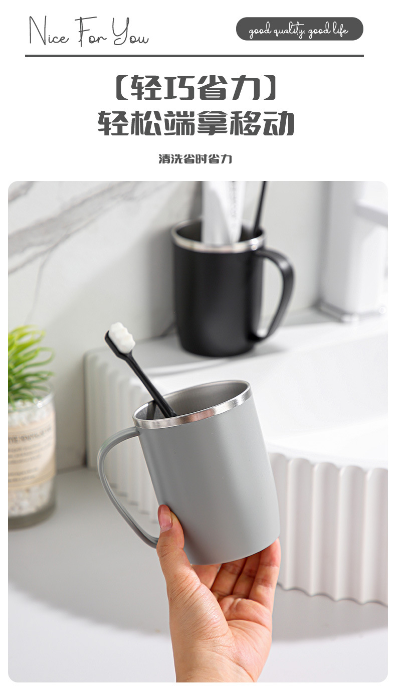 Tazas de enjuague de acero inoxidable sensación ligera de lujo tazas de cepillado de lujo con asas tazas de tocador para el hogar cilindro de dientes simple tazas de boca en el juego pic 12