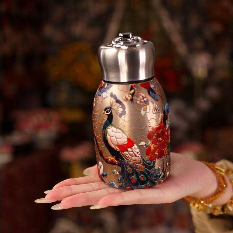 小胖丁保温杯复古国潮孔雀水杯便携创意316不锈钢杯高颜值礼品杯详情6