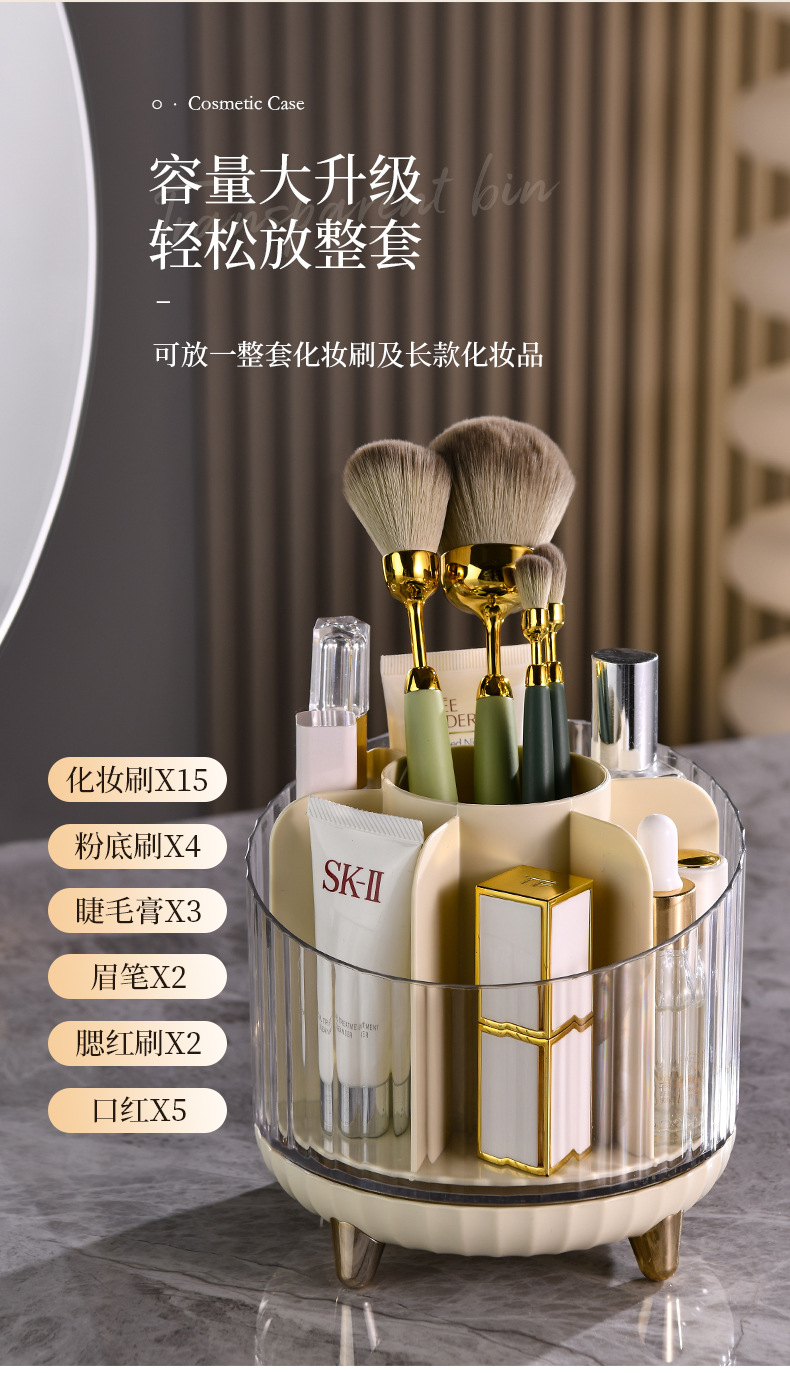 Rotating makeup brush storage box rack, desktop compartmentalized lipstick, eyeshadow, eyebrow brush, makeup table, cosmetics storage bucket pic 4