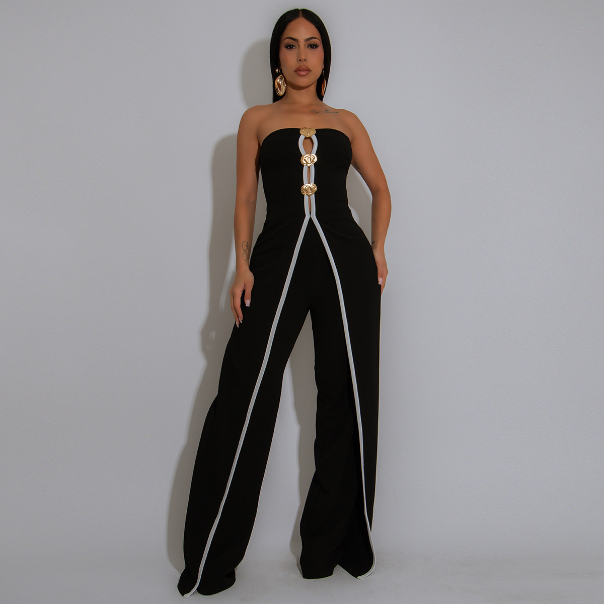 ZY6190 Amazon Independent store strapless false two-piece elegantly designed jumpsuit New partyjumpsuit pic 26