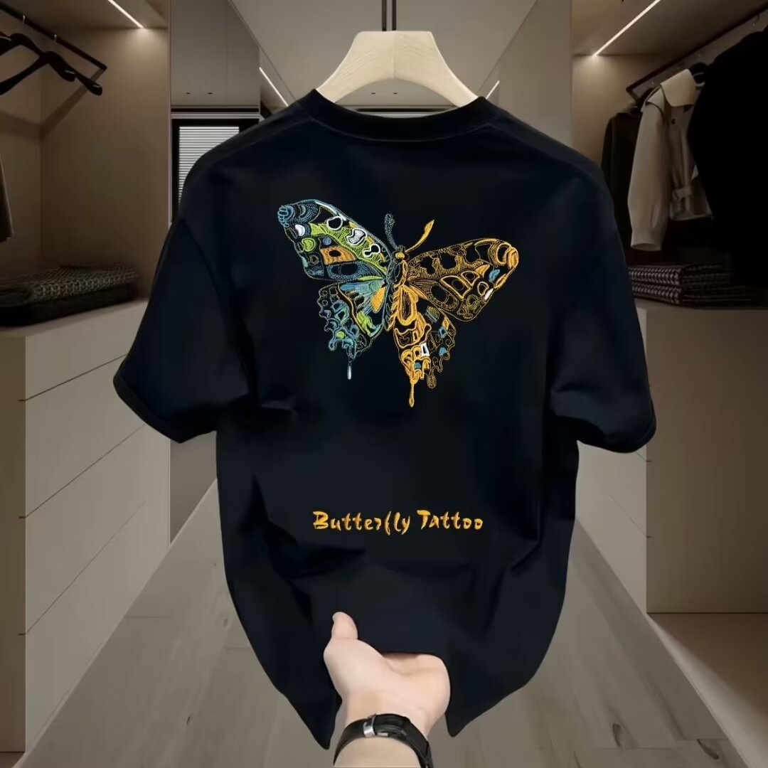 Short-sleeved T-shirt for men, summer trend, loose and versatile butterfly print top, trendy brand ins thin inner layer base layer pic 7