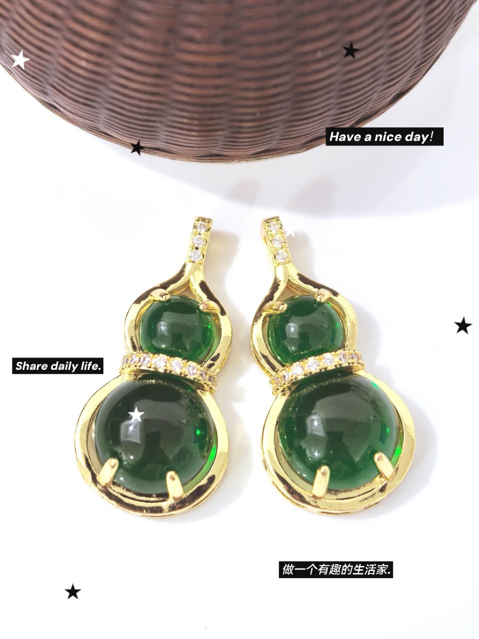 新款感温石葫芦吊坠网络爆款葫芦双全项链配件随温变色饰品耳饰耳环详情1