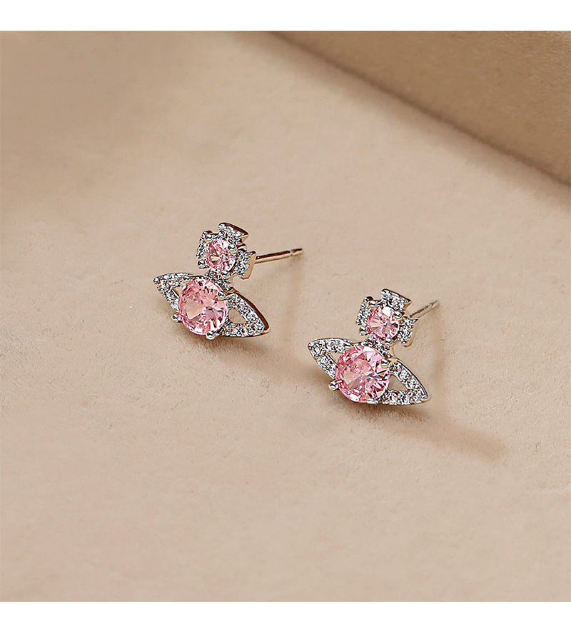 高版本西太后S925银针lsmene经典平面土星轨道满钻耳钉耳环耳饰品详情2