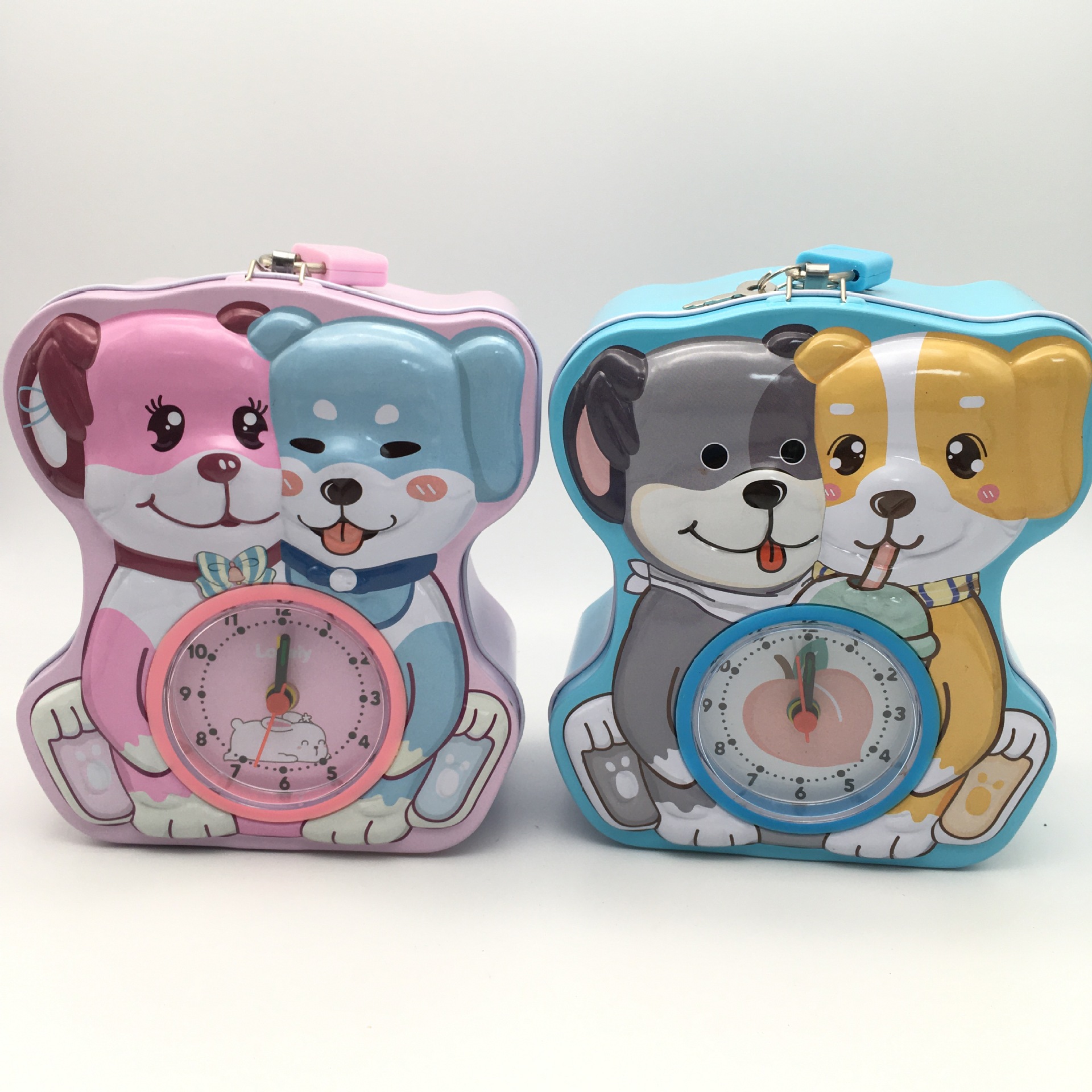 S-244 Dog alarm clock money Box, cute and adorable pet dog Shiba Inu iron storage box with password lock pic 2