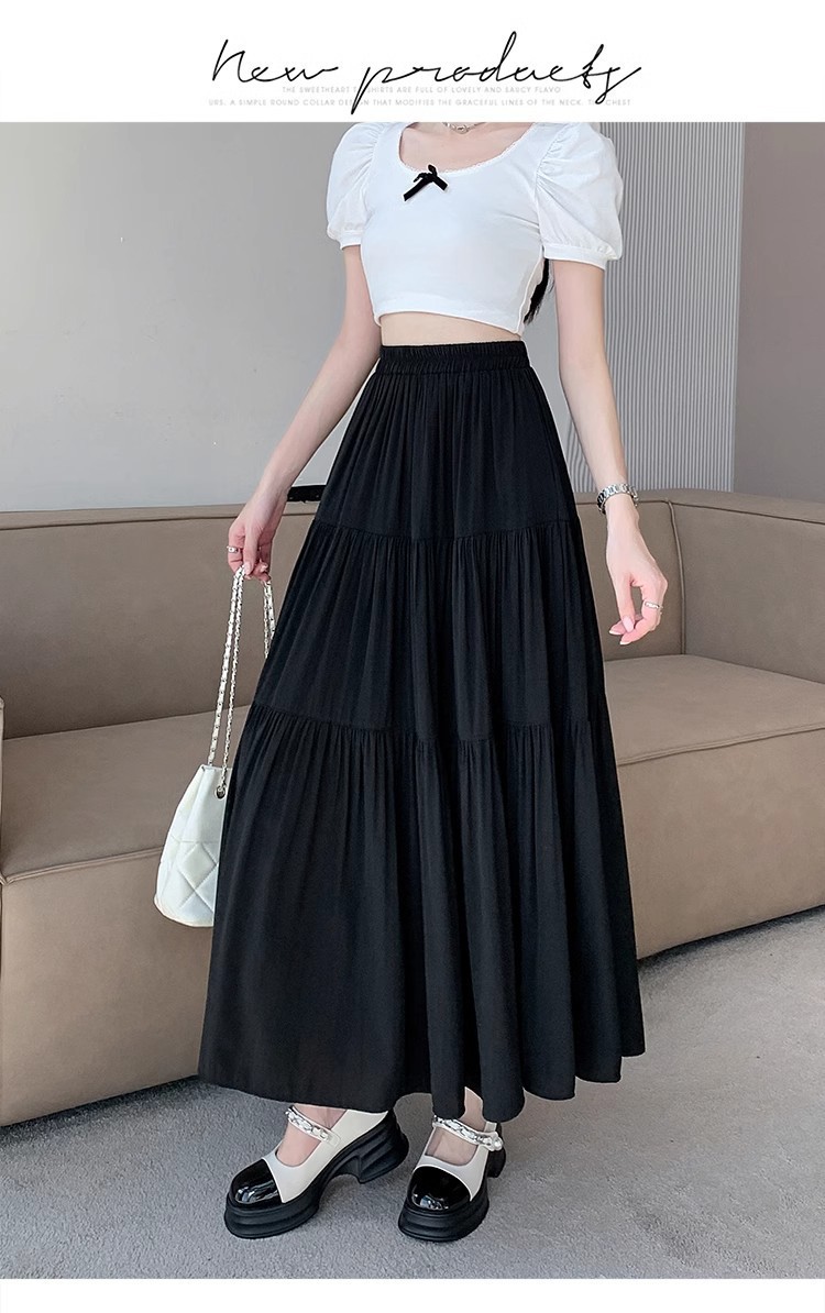 蛋糕裙半身裙女2024新款夏气质高腰显瘦梨形身材a字大摆白色长裙详情12