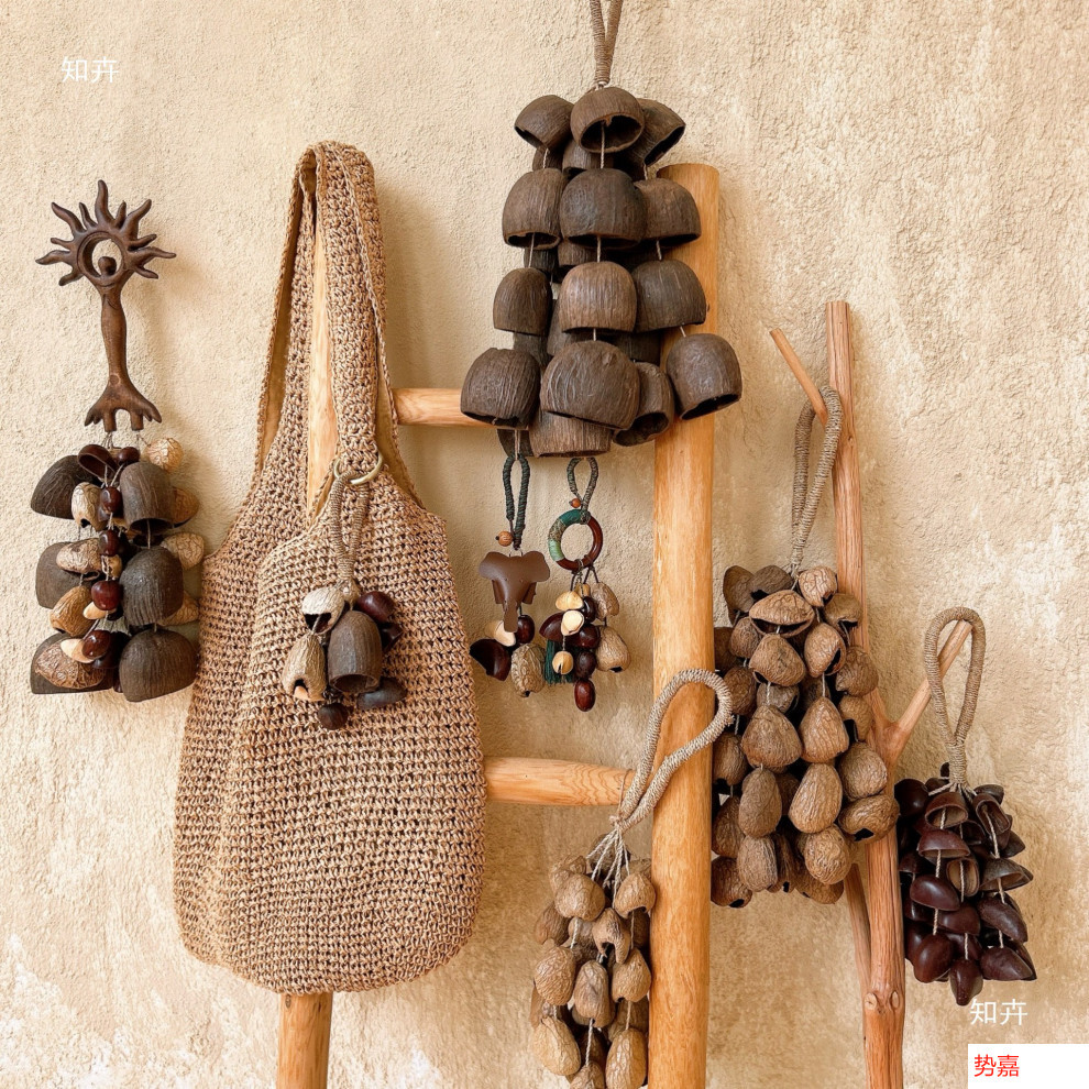 Fruit shell bell pendant, special string, fruit shell hand-cranked instrument yoga accompaniment stress-relieving sound therapy bag, wind chime pendant pic 6