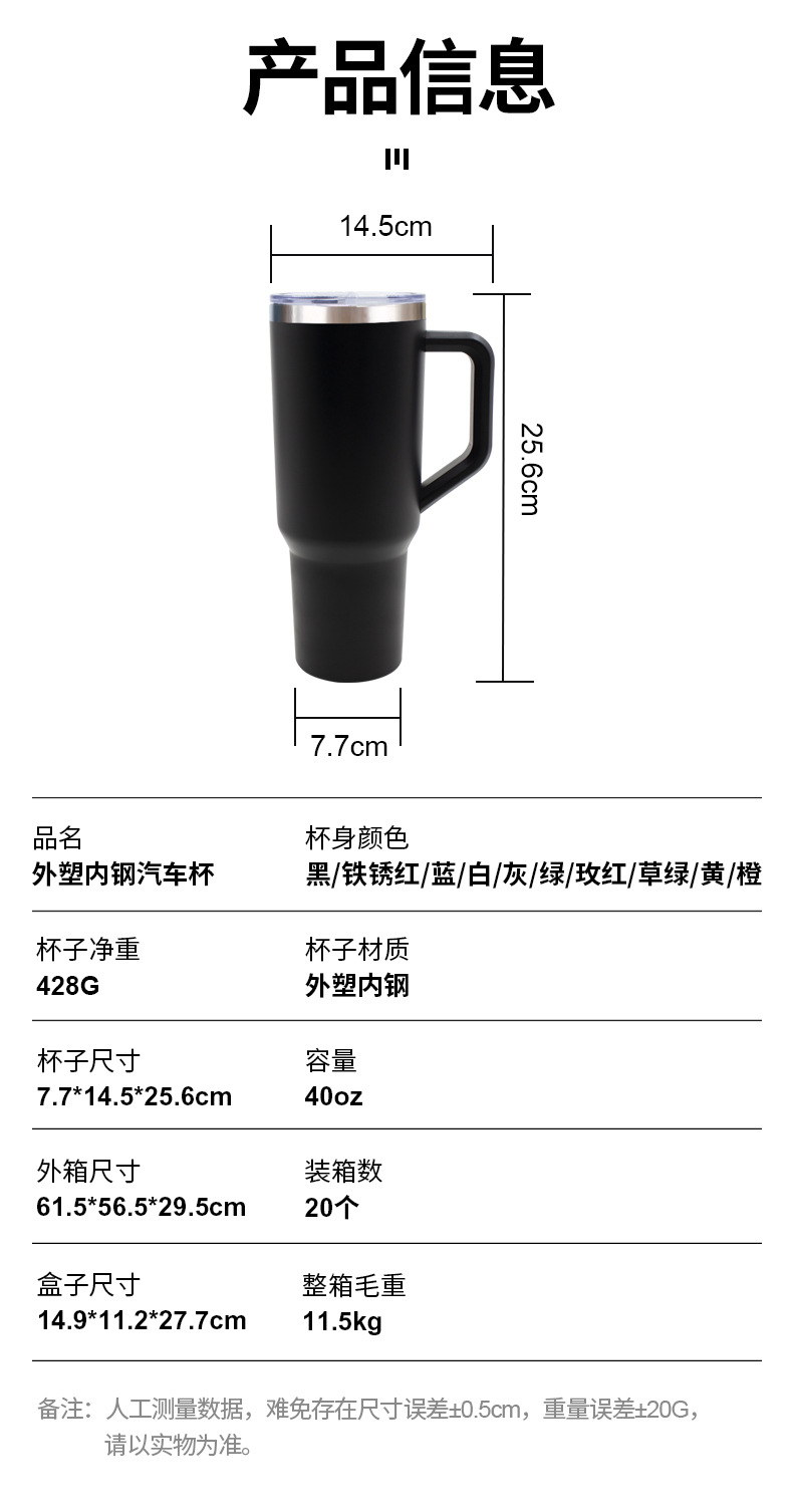 跨境厂家直供40oz手柄汽车杯大容量双饮冰霸杯不锈钢保温吸管水杯详情17