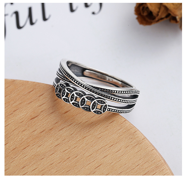 Yunchaoxuan S925 pure silver copper coin ring, retro and aged ethnic style multi-layer wound ring, direct sales from the manufacturer for index fingers pic 6