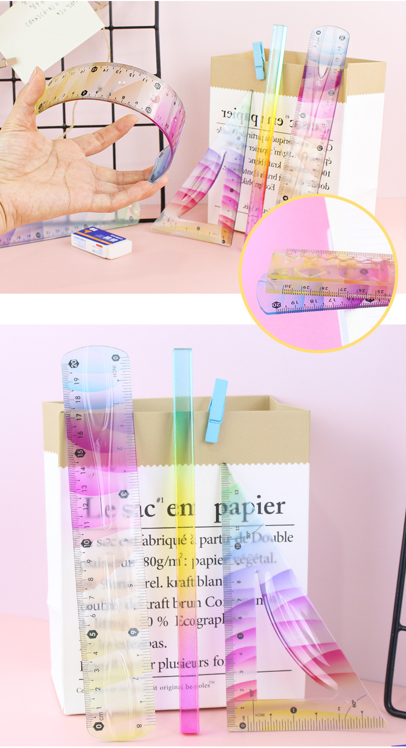 The manufacturer can order a four-piece set of foreign trade flexible rulers for students, 20/30cm, which can be bent and easily reached pic 4